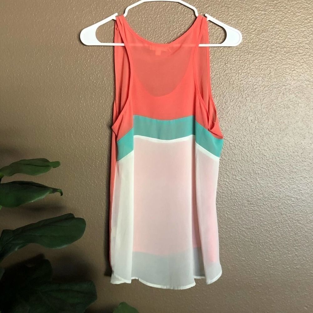 Orange Sheer Color-Block Tank Top - Picture 2 of 6
